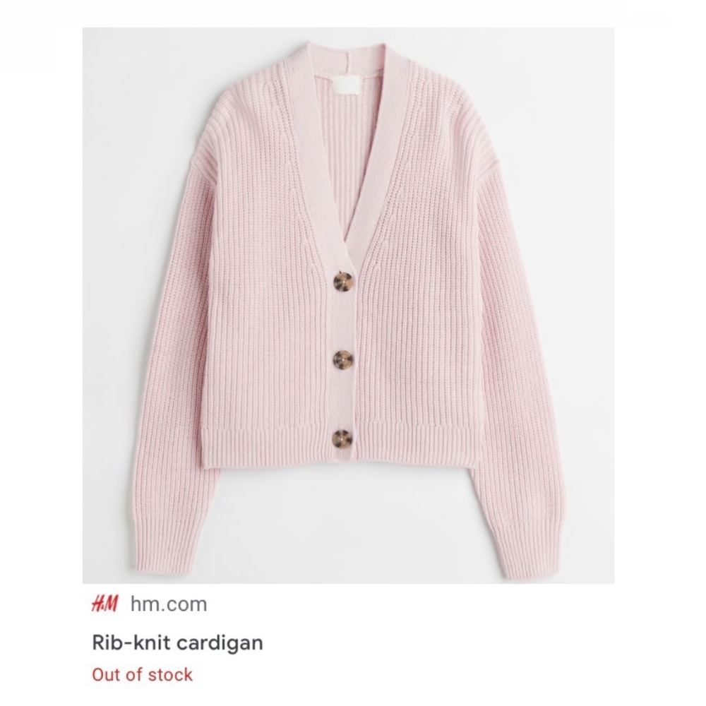 H&M Rib Knit Cardigan Light Pink, Size XS X-Small